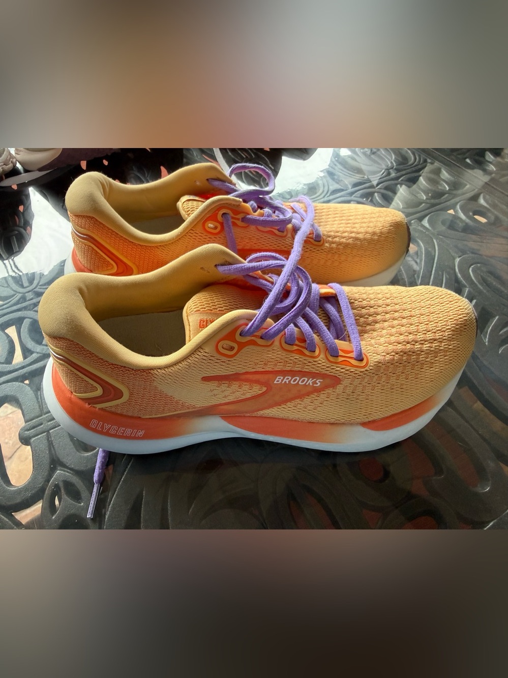 Brooks Women’s Glycerin Running Shoes - Peach with Purple Laces